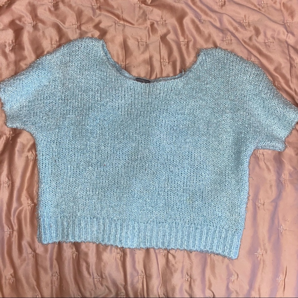 Charlotte Russe Light Blue Fluffy Cropped Shirt